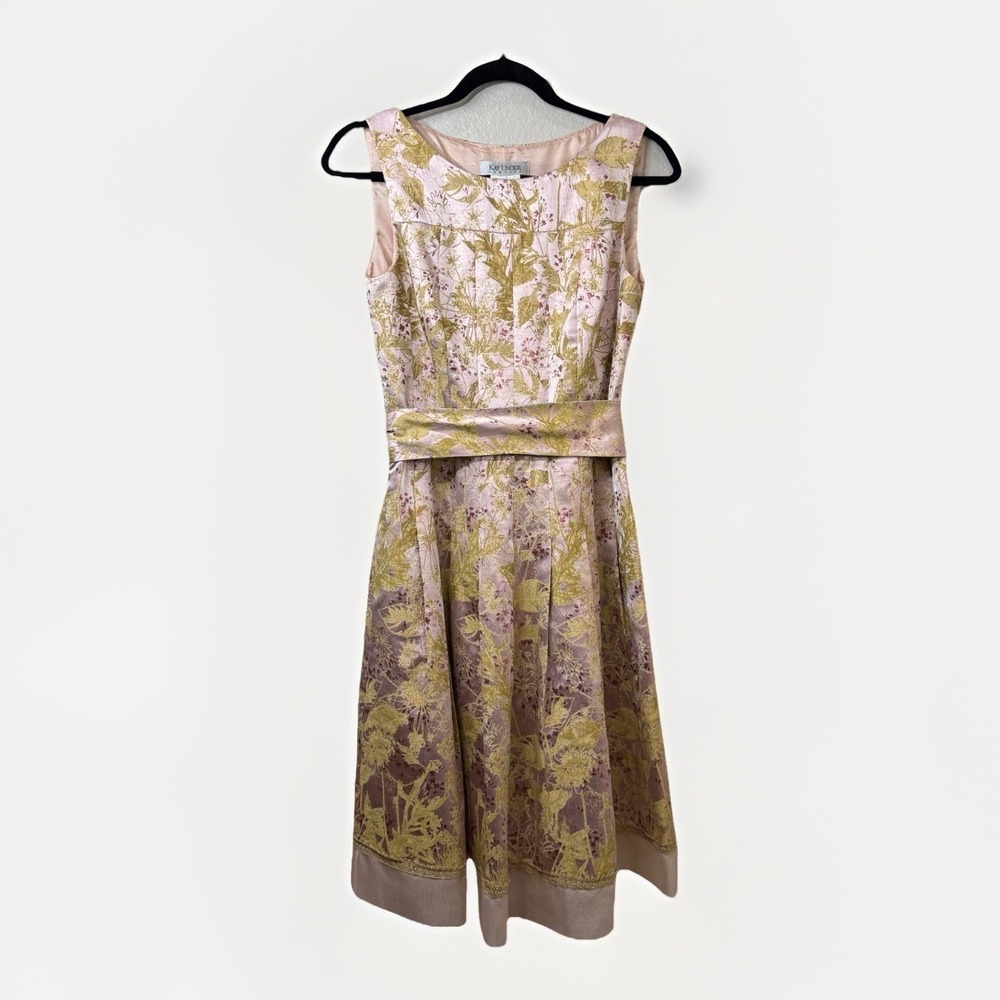 Kay Unger New York Tea Length Portrait Neck Pink Floral Cocktail Party Dress 8 - Picture 1 of 8